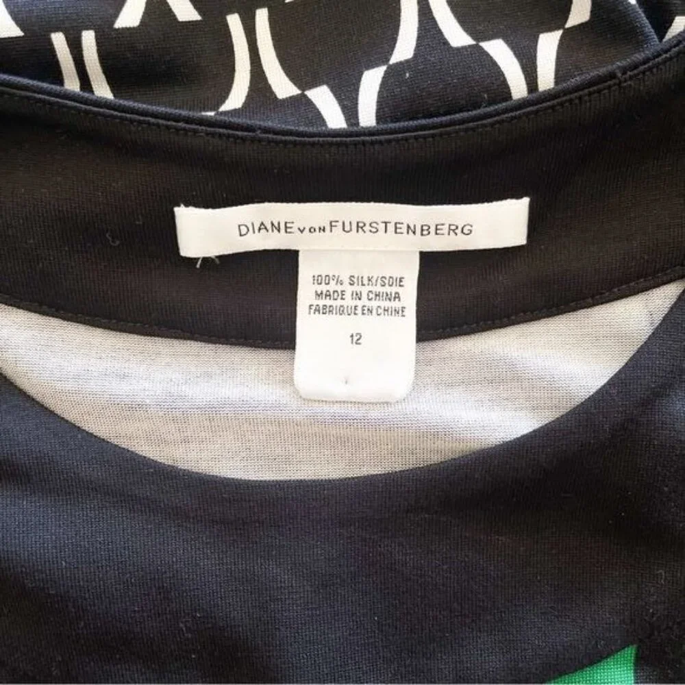 Diane Von Furstenberg Silk black & green abstract print knee Length Sheath Dress